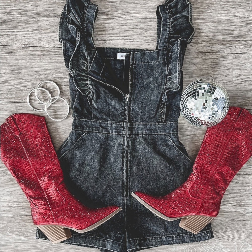 Amazing Lace Denim Romper